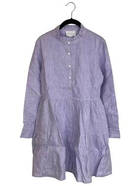 Alice Walk Lavender Button-Front Tiered Linen Dress Large NWT